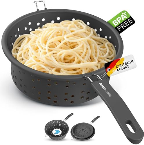 Netrox Passoire de cuisine pliable en silicone – Convient pour les aliments, passe au lave-vaisselle et sans BPA – Passoire à pâtes avec poignée pour casserole et cuisine – Passoire pour égoutter les