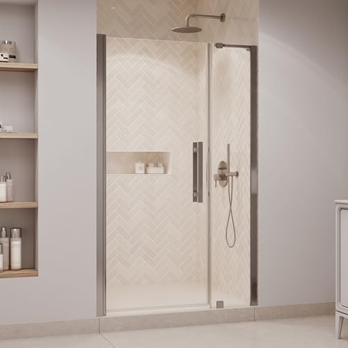 OVE Decors Pasadena 45 7/16 to 47 3/8 in. W x 72 in. H Alcove Frameless Pivot Shower Door in Satin Nickel, 2025