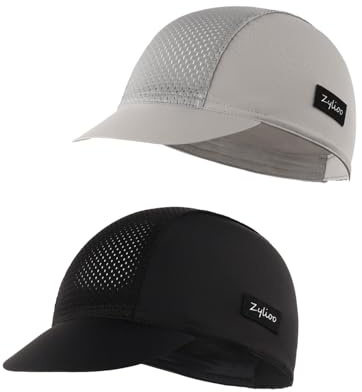 Zylioo S/M/L/XL/XXL, berretto da ciclismo con visiera, per uomini e donne, protezione solare sotto il casco, fodera per casco estivo, nero e grigio., XL-3XL
