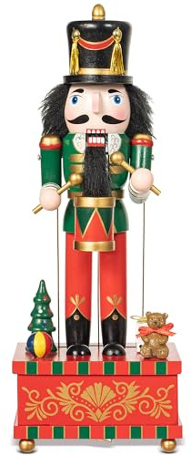 KI Store Christmas Nutcracker Music Box Wind up Wooden Drummer Soldier Nutcracker Figurine for Christmas Decorations Display Collection Gift