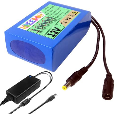 FREEDOH Litiumbatteri 12V litiumjonbatteri 10000mAh med laddare för 0-150W ljudbråcklampaövervakningsutrustningsmotor