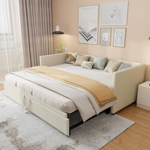 Xnferty Canapé lit 2 Places 90/180 x 200 cm, Canapé-lit Convertible rembourré avec sommier à Lattes, Canapé Convertible Extensible pour Salon (Beige, Velours)