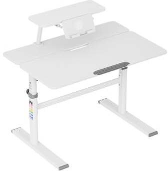 MARK ADLER Study 3.7 Scrivania Ergonomica per Bambini Regolabile in Altezza 55-75 cm - Piano Inclinabile Fino a 40° - Con Supporto per Libri e Vano Portaoggetti - Per Bambini da 90 a 160 cm - Grigio