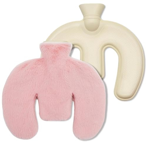 Borsa dell'acqua calda per collo e spalla, 1 l, a forma di U, con rivestimento morbido, a tenuta stagna e durevole, per terapia termica in caso di tensioni (rosa)