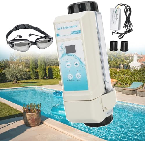 Saltvattenklorinator för pooler – automatisk klormaskin med vattennivådetektion, 8 g/h-20 g/h, inkluderar skyddsglasögon, enkel rengöringslösning för poolunderhåll