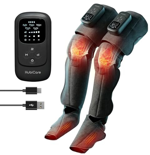 HuBDIC HubiCare - Massaggiatore per gambe senza fili, con calore e compressione d'aria, per circolazione e sollievo dal dolore, 5 modalità con 5 intensità, riduce il gonfiore, dispositivo di