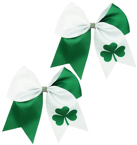 2 PCS Clover Shamrock Bows Hair Clips for Girls St Patrick's Day Hair Accessories Big Bows for Hair Ties Rope Scrunchies Green Bows Ponytail Holder
