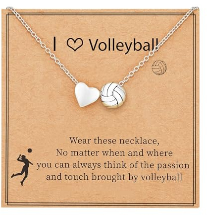 SIXDUTON Collana Cuore Donna, Collana con Ciondolo a Cuore Pallavolo/Pallacanestro/Softball/Placcata in oro 14k Ipoallergenico Gioielli Regali per Amicizia Ragazze sportivi (Argento - Pallavolo)