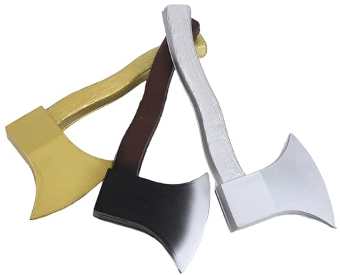 WESIEVYA Lot de 3 Haches Factices en PU Léger et Réaliste, 1 Dorée 1 Argentée 1 Imitation Hache, Accessoires de Déguisement pour Halloween, Fêtes Costumées et Cosplay Pirate Garçon