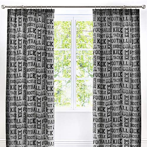 Bedlam - Football - Childrens Lined Pencil Pleat Curtains - 66 Width x 72 Drop (168 x 183cm) | Grey & Yellow