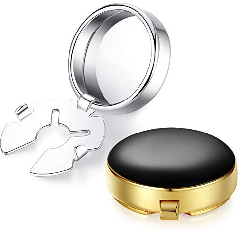 HONEY BEAR Herren Weiß Perle Schale Stein/Schwarz Achat Onyx Manschettenknöpfe Cufflinks Edelstahl Manschettenknopf, ButtonCuff Knopfclips für gewöhnliche Hemden,MEHRWEG (Schwarz mit Gold)