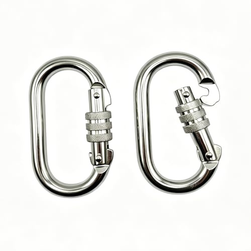 Ncheli Karabiner groß,2Stück Karabiner Klettern,25 KN Karabinerhaken mit drehgelenk für Bergsteigen, Abseilen, Hundeleinen,Hängematten, Schaukel,Camping Outdoor Klettern Abseilen(Silber)