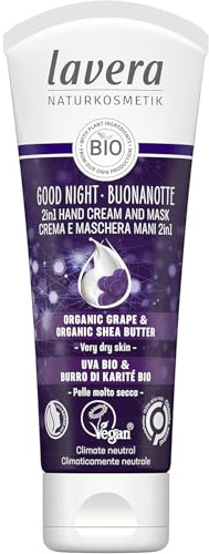 lavera Good Night 2in1 Hand Cream and Mask - natural cosmetics - vegan - certified - organic grape & organic shea butter - 75ml, white