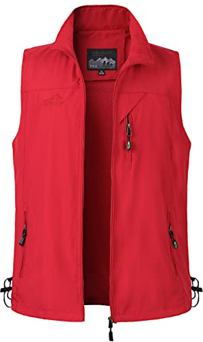 Yukirtiq Chaleco Deportivo para Hombre Chaleco de Secado Rápido Chaleco de Pesca Chaqueta Sin Mangas para Fotografia Trabajo Chaleco de Caza, Rojo, M