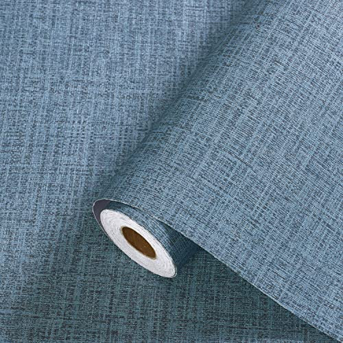 Akywall Carta da parati blu Peel and Stick, carta da parati in lino, per armadietti, piani di lavoro, impermeabile, da tirare e incollare, per camera da letto, carta da parati adesiva ruvida