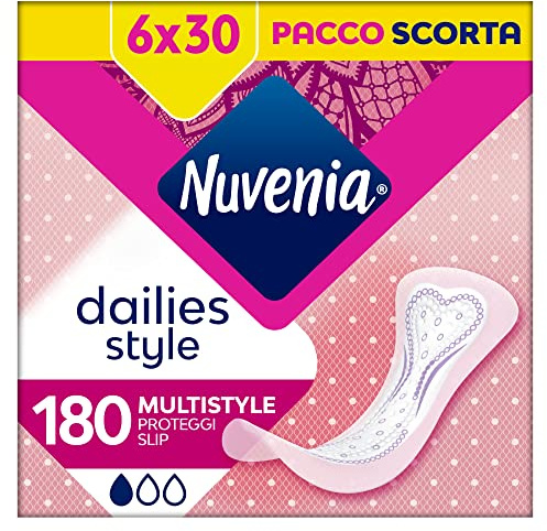 Nuvenia - Proteggi Slip Multistyle Ripiegati Freschezza Quotidiana - Massima Protezione e Bordi Flessibili - 6 Confezioni da 30 Salva Slip