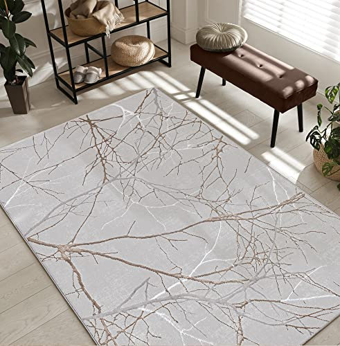 the carpet Mila Moderner Dicher Kurzflor Teppich, Wohnzimmer, Schlafzimmer, Eleganter Glanz, Glanzfaser, Hoch-Tief Effekt, Blitz Effekt, Grau, 80 x 150 cm