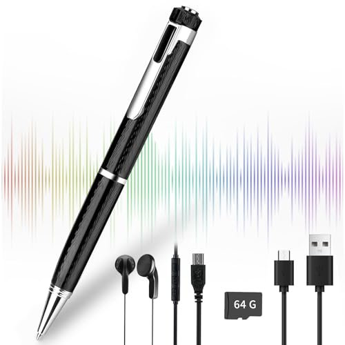Diktiergerät mit 64GB Kartenleser mit Rauschunterdrückung, Aufnahmegerät, USB Lesegeschwindigkeit Tragbar Abhörgerät Digital für Interview Vortrags Meeting