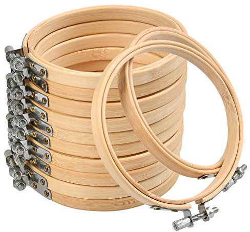 12er 10 cm Bambus Stickrahmen Set Mit Kreuzstich Ringen, Mini Kreis Einstellbar Stickring Holz, Runde Stickringe für Stickerei Nähen Quilten