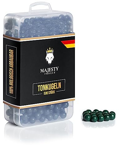 MAJESTY FOREST® Lance-pierre munitions dans boîte de rangement - 500/1200 pièces - Billes d'argile biodégradables de 9 mm comme munition centrifugeuse (500 pièces, vert)