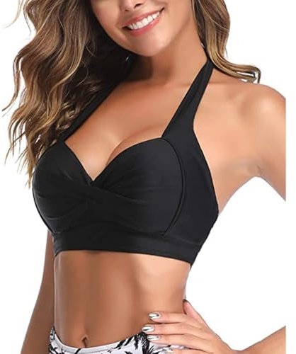HSAJS Bikini Oberteil Große Brüste Damen Bademode Push up Bikini Top Neckholder Swimsuit Bra Padded Rückenfreies Bikinioberteil Twist Front Bikini BH Badeanzug Top Sommer mit Polster