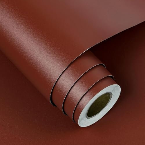 FunStick Papier peint autocollant rouge foncé pour salon et cuisine, dos adhésif en plastique pour dessus de table, plan de travail amovible, revêtement en vinyle marron, 40 cm x 2 m