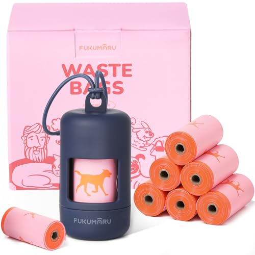 FUKUMARU Sacs à Crottes pour Chiens, Sacs à déjections canines pour chien, 120 Sacs Parfum Rose avec Porte-sac et Distributeur avec Attache pour Laisse, Sacs à Motif de Course, Bleu Foncé