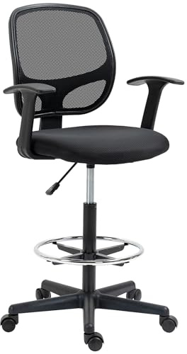 Vinsetto Sedia Ufficio ad Altezza Regolabile con Poggiapiedi, Sedia Ergonomica con Ruote Girevoli, Braccioli e Seduta Imbottita in Gommapiuma, 60x56x110-132cm, Nera
