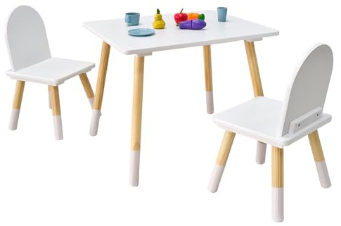 IDEA FAMILY Kids Wood Table and 2 Chair Sets, Toddler Small Multi-Activity Study, Eating, and Playing Table Set for Age 3-7, Child Desk and Chair Set for Daycare, Classroom, Home