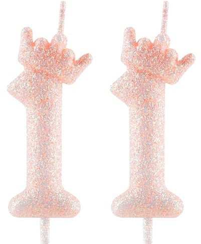 Vela de cumpleaños rosa brillante corona 11 cumpleaños rosa brillante con número para decoración de tartas para niñas, fiesta temática, aniversario de boda, celebraciones