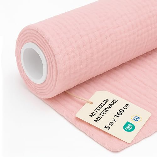 Tyg Metervara Muslin Bomull – mjukt lätt luftigt Sytyg för Sömnad | Mjukt tyg för Filt Bordslöpare Sommarklänning Baby Accessoarer Hemtextil Oeko Tex 5 M x 160 cm Rosa