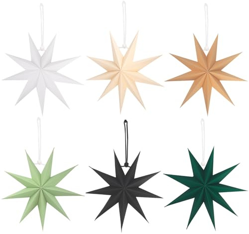 Dengthrive Etoile Papier a Suspendre: Lot de 6 étoiles en Etoile de Noel a Suspendre 9 Branches 30 cm Étoiles Pliantes 3D pour Arbre de Noël Fenêtre Plafond
