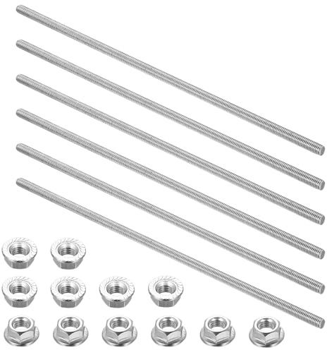 6 stycken gängstänger M8 x 300 mm, gängstång rostfritt stål gängstift M8, full gängstång med 12 flänsmuttrar, gängstänger med reglergänga för maskiner möbeltillverkning