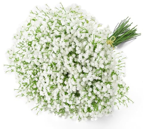 Uhky, mazzo di 6 fiori artificiali di gipsofila, fiori dal tocco realistico per decorazioni nuziali, fai da te, ghirlande, composizioni floreali, decorazioni per la casa (18 pezzi bianchi - 28 cm)