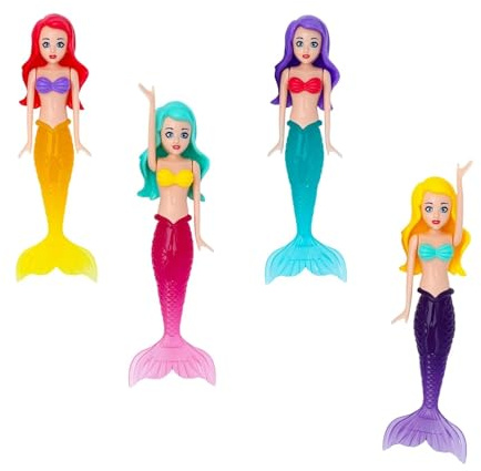 HECHKJ Jouet de Piscine Sirène - 4 Pièces, Jouet de Plongée en ABS, Couleurs Vives (Rose, Jaune, Violet, Vert), Parfait pour Entraînement à la Plongée, Piscine et Bain, Idéal pour Enfants de 3 à 12 An