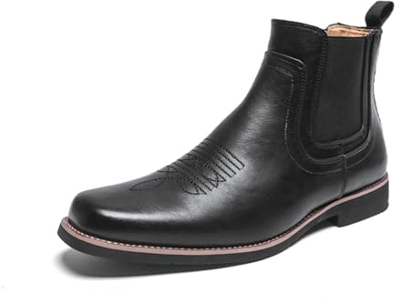 Stivali da cowboy occidentali da uomo, punta quadrata Chelsea stivaletti da cowboy per uomo casual retrò elegante, Nero , 41 1/3 EU