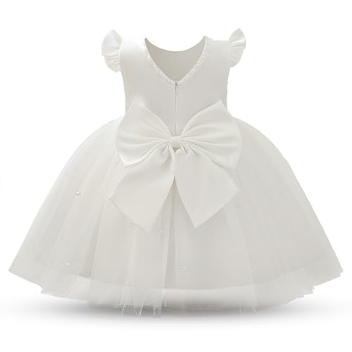 NNJXD Baby Girl Birthday Party Tutu Gown Bowknot Toddler Girls Pageant Princess Tulle Wedding Gown 2077 White 9-12 Months