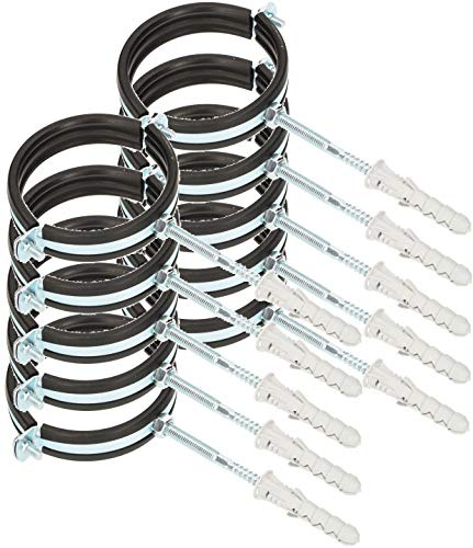 KOTARBAU® 10 pz. Fascette Stringitubo - Acciaio Zincato - 3 - Collari Per Tubi - con Guarnizione e Tasselli - Fascette Metalliche Stringitubo - Supporto a Collare - Morsetti per Tubi - Nero Argento