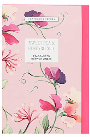 Heathcote & Ivory Fragranced Drawer Liners x5, For Wardrobes, Kitchen and Bedroom, Infused With Sweet Pea and Honeysuckle, Cruelty and Vegan Friendly, Gift For Home Lovers, Reusable Folder