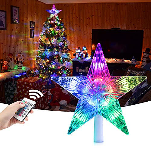 LED Stern Weihnachtsbaum Topper Joycabin 9,5 Zoll 24 Farben Flash Star Licht mit Fernbedienung Weihnachtsstern Lichter für Weihnachten Party Tradition Baumschmuck Urlaub drinnen draußen Dekoration