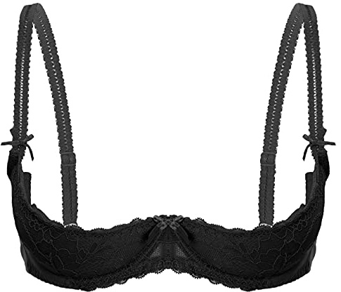 iiniim Sujetador Encaje sin Aros Mujer Sexy Sujetador Pecho Abierto Lencería Picardías Erótica Transparente Bra Bralette con Huecos Suave Bowknot para Adultos A Negro H L