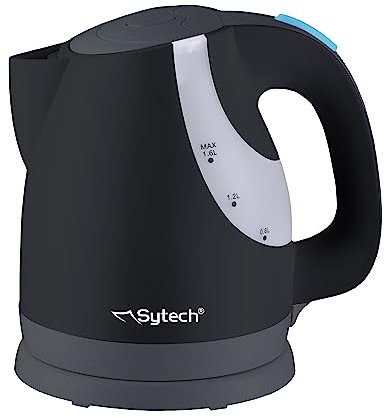 Sytech hervidora electrica sin Cable, 1.6 litro, Base giratoria 360º, Negro