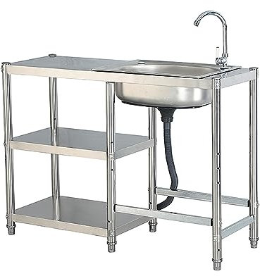 Evier inox professionnel avec Conduite d'eau Froide Et Chaude Évier Cuisine 1 Bac avec Plate-Forme D'exploitation évier sur pieds en acier inox Grand utilitaire pour Restaurants,Garages,Entrepôts ( Si