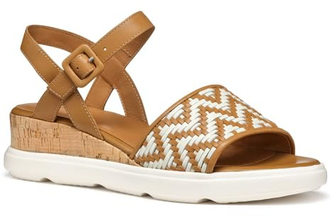 Geox - D Pisa B, Sandalia de cuña Mujer, Camel/Papyrus,
