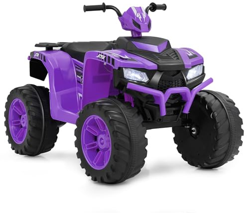 COSTWAY Kids Electric Quad Bike, 24V Battery Powered Ride on ATV with Soft Start, Wireless Connection, Music, LED Lights, Forward/Backward Functions, for Boys & Girls Aged 3-8 Years (Purple)