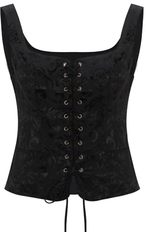 NUWIND Vintage Bustier Floral Corset à Lacets Haut Ren Faire Médiéval Gilet Ceinture Victorien Laçage Corsage Costume Renaissance Femme Pirate (Jacquard Noir, XL)