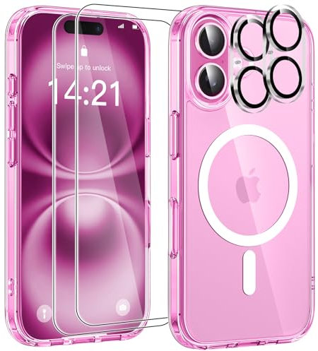 YisrLery 5-in-1 Kompatibel mit iPhone 16 Hülle für Mag Safe mit 2 Stück Schutzfolie und 2 Stück Kameraschutz Militärnorm Schutz, PC Kratzresistente Rückseite Stoßfest Magnetische Hülle 6.1- Klar