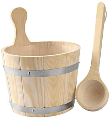 MagiDeal Ensemble seau et louche pour sauna, tonneau à outils de bain en bois, accessoires pour hammam, seau en bois portable pour sauna 5 L pour la maison