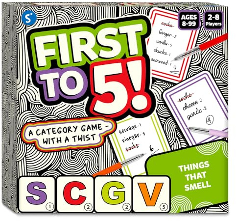 Skillmatics Board & Card Game - First to 5, Category Game with a Twist, Perfect for Parties, Family, Game Night, Quick Thinking, Gifts for Kids, Teens, Adults, Ages 8, 9, 10 & Up, 2-8 Players