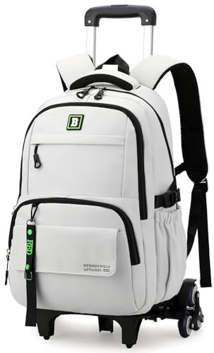 Amythe Schulrucksack Teenager, Großer Rucksack mit 6 Räder für Jungen Mädchen, Stilvoller College-Schulranzen mit Rollen, 31Liter Leichter Wasserdichter Daypack Trolley für Herren -Grau